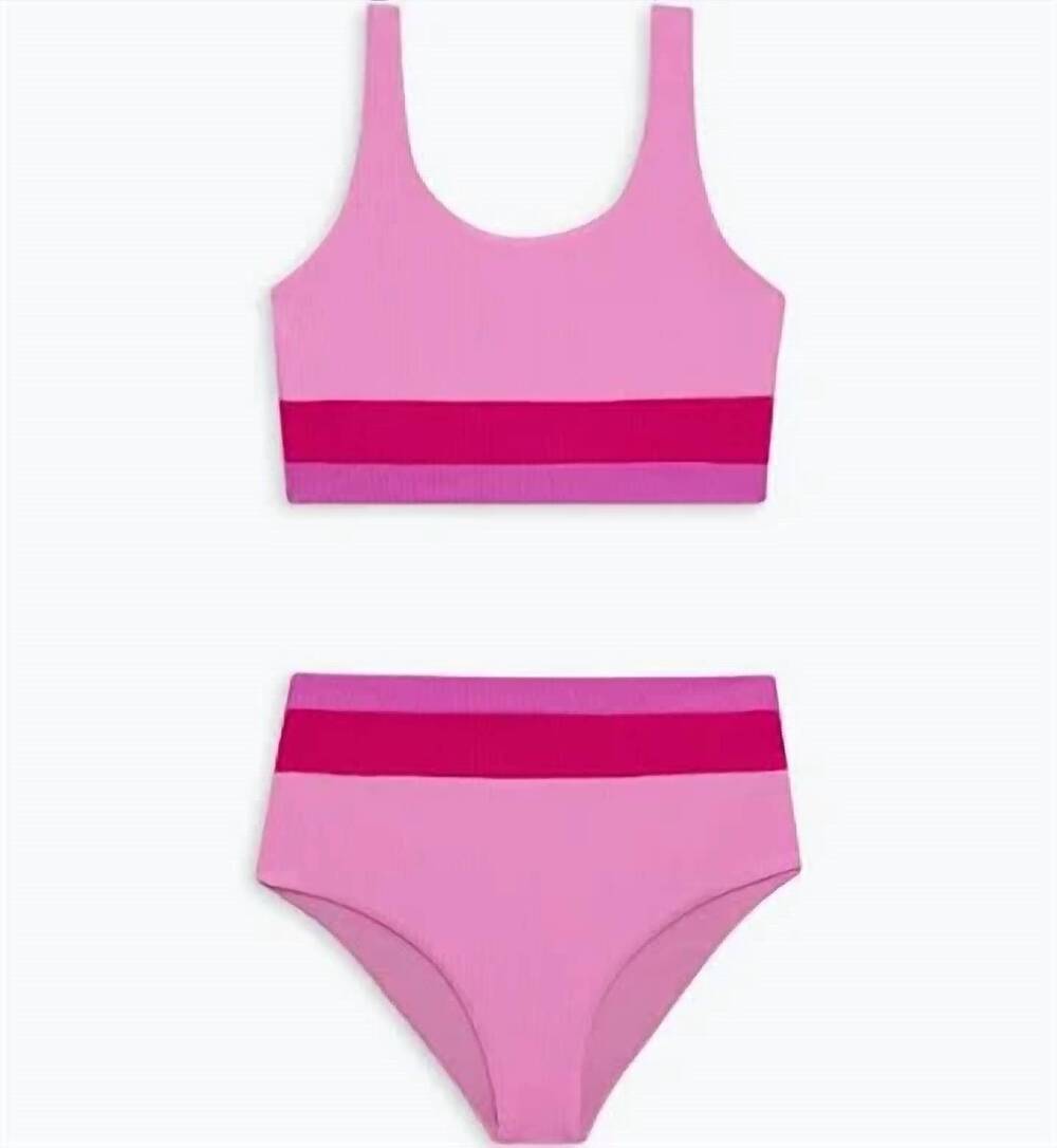 NEW BEACH RIOT little mackenzie heidi set in hot pink colorblock